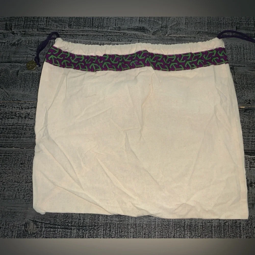Tory Burch Cream Drawstring Bag with Purple and Green Pattern Dust Bag